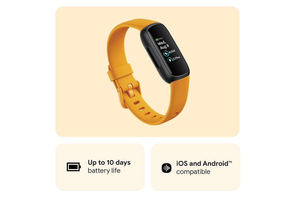 Fitbit Inspire 3 - Health & Fitness Tracker with 10-Day Battery & AMOLED Display - Black/Morning Glow | 79-FB424BKYW