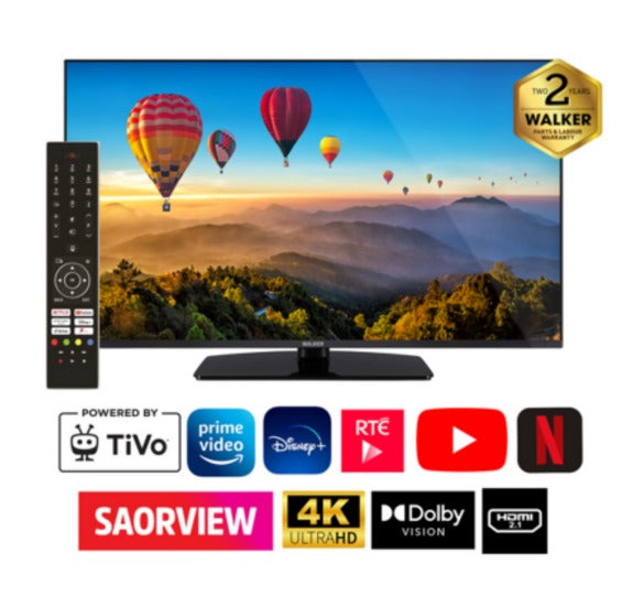 Walker WP4K50241BRD — 50″ Borderless 4K Smart LED TV with TiVo & Satellite