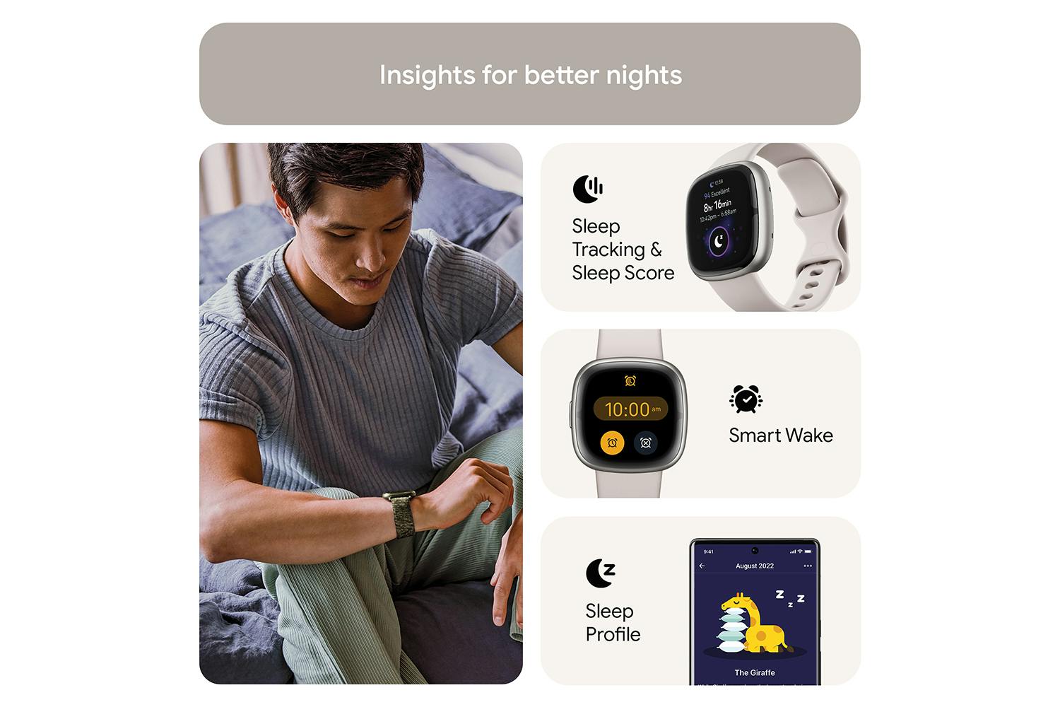 Fitbit Sense 2 Smartwatch — Lunar White / Platinum (FB521SRWT)