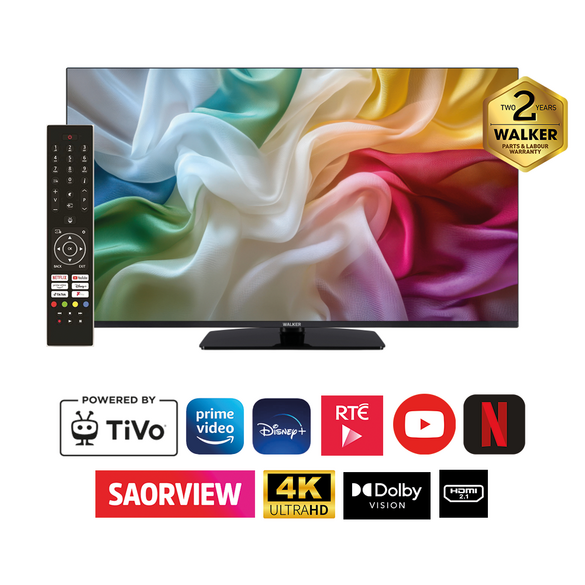 Walker WP4K50241BRD — 50″ Borderless 4K Smart LED TV with TiVo & Satellite