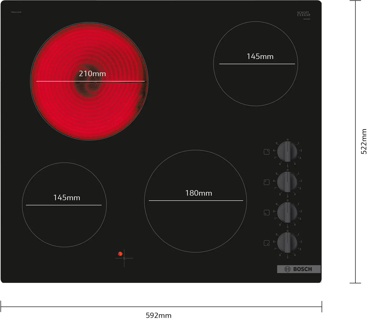Bosch PKE611CA3E 59.2 cm 4-Zone Ceramic Hob — Black