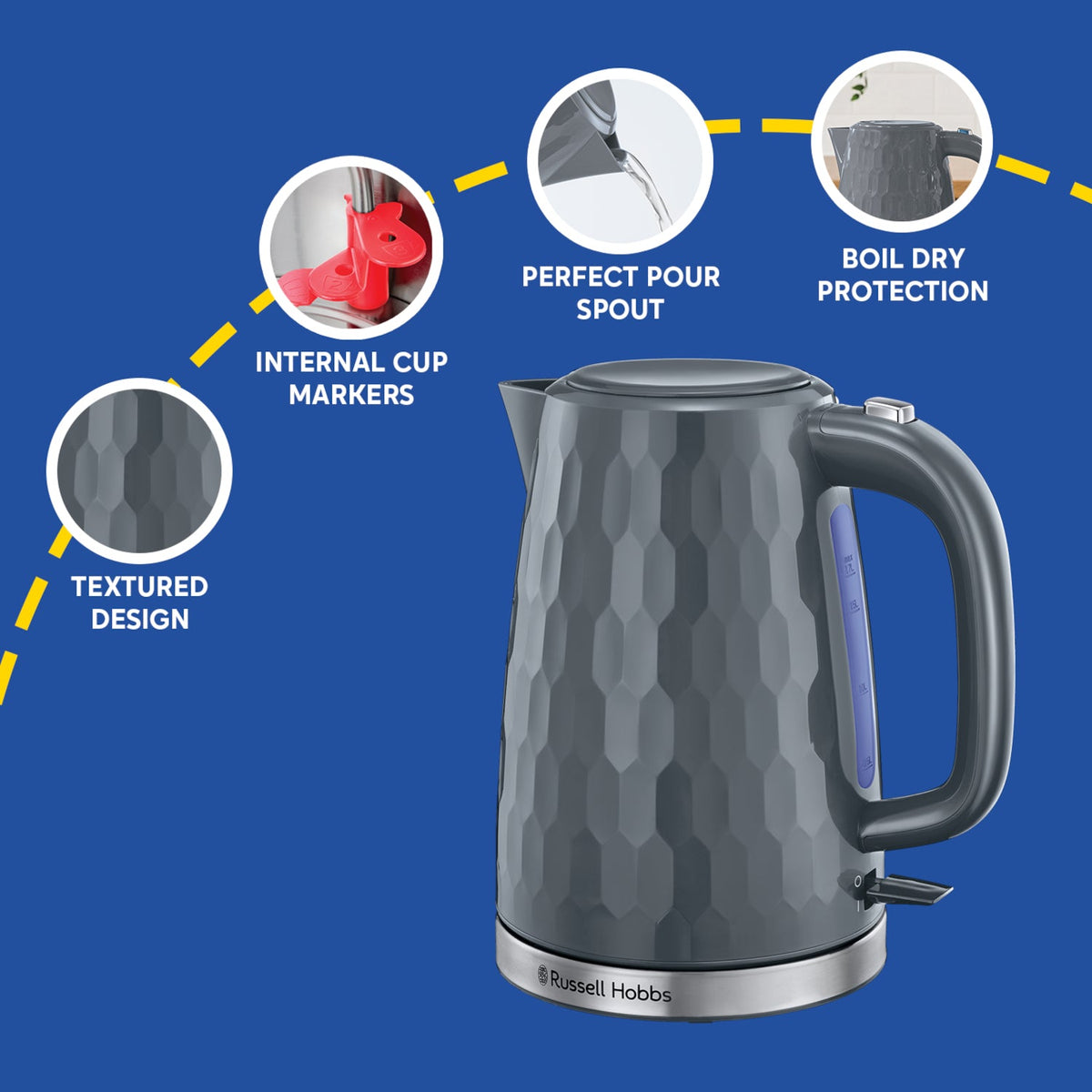 Russell Hobbs Honeycomb 1.7L Kettle Grey | 26053 view 3