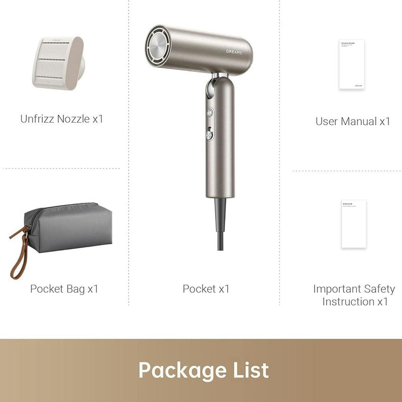 Dreame Pocket High-Speed Hair Dryer | Gold - AHD51-GOLD Lallys Electrical Euronics Dundalk