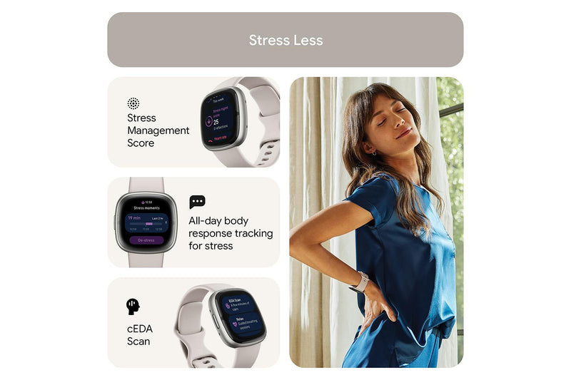 Fitbit Sense 2 Smartwatch — Lunar White / Platinum (FB521SRWT)