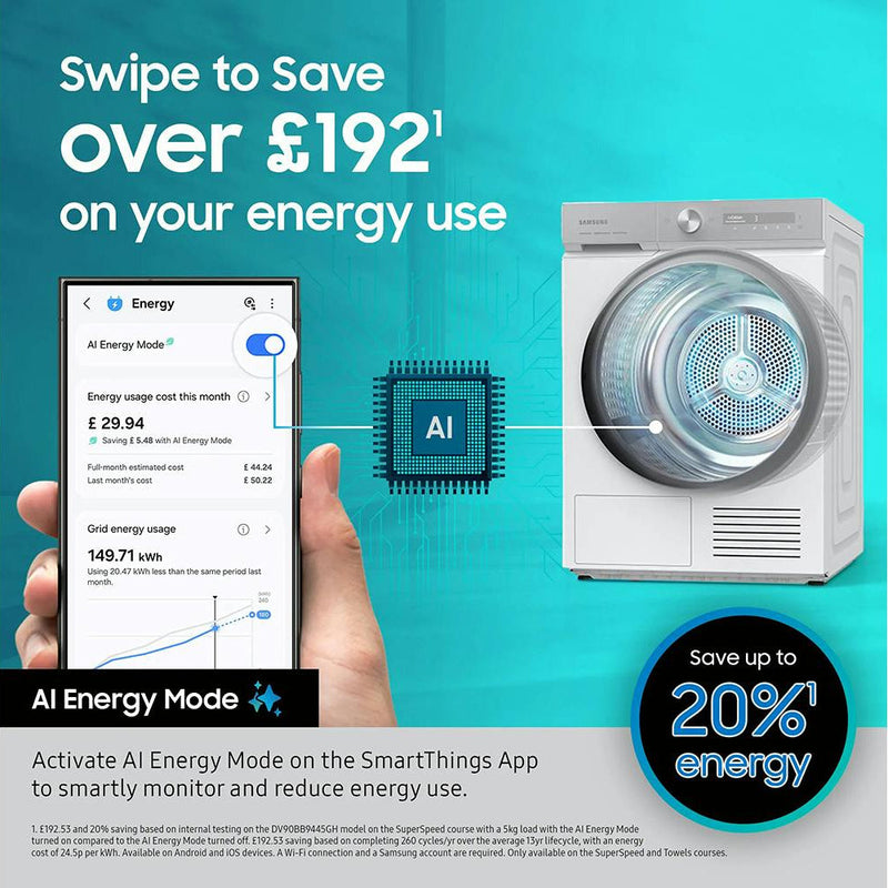 Samsung Series 6 AI Energy 9kg Heat Pump Tumble Dryer | Black - DV90DG6845LBU1 Lallys Electrical Louth