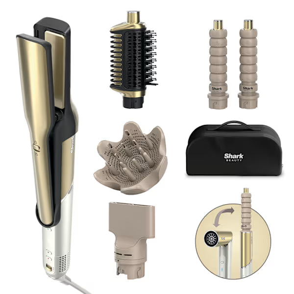 Shark Glam Straight, Waves & Curls Multi-Styler 5-in-1 Gold - HD6052SUK | Lally's Electrical Dundalk