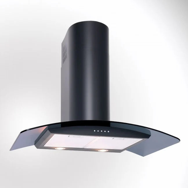 LuxAir 90cm Curved Glass Canopy Hood | LA-90-CVD-BLK