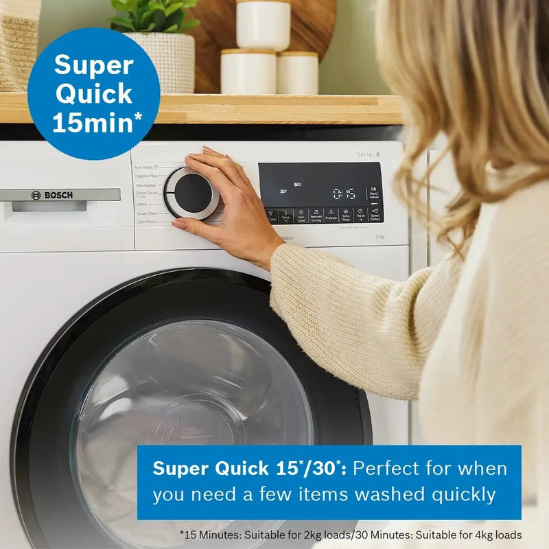 Bosch Series 6 Washing machine, front loader 9kg 1400 rpm - White | WGG24400GB Bosch Washing Machine Lallys Electrical Ireland